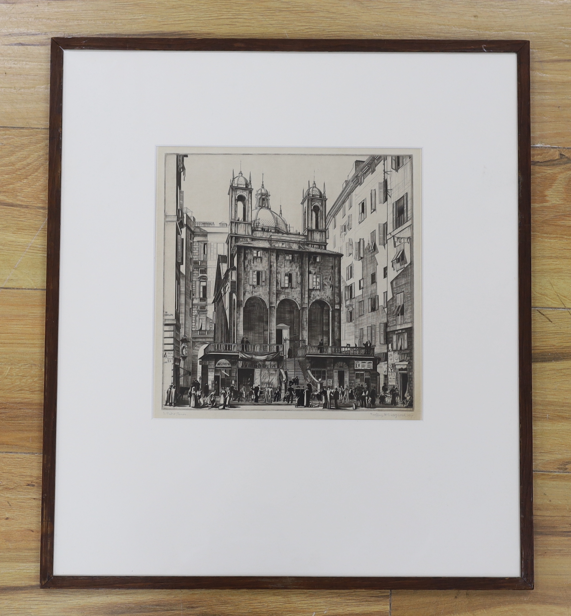 Geoffrey Heath Wedgwood (1900-1977), dry point etching, 'St. Peter’s, Genoa II', signed, inscribed and dated ‘27 in pencil, 26.5 x 26.5cm